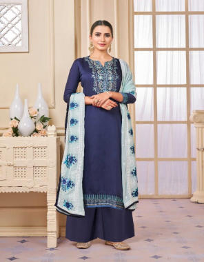 navy blue top / bottom - rayon 14kg | dupatta - georgette with heavy embroidery work  fabric embroidery work festive 