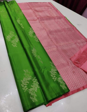 green banarasi lichi silk weaving fabric weaving work casual 
