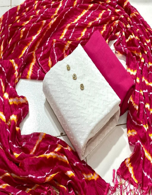 red top - cotton chiffli suits ( 1.9m) | bottom - cotton ( 2 m) | dupatta - chinon bandhej print ( 2.10 m)  fabric chiffli work work party wear 