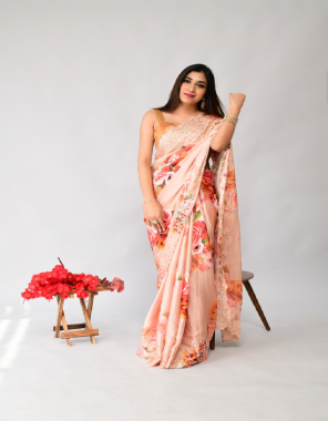 peach satin | blouse - banglori  fabric digital printed work ethnic 