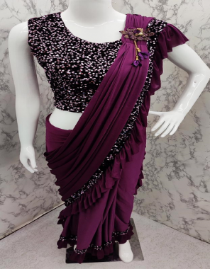 wine saree - heavy rangoli silk with beautiful sequance lace border & ruffule with fancy patch | blouse - beautiful sequance work in velevt fabric sequance work casual 