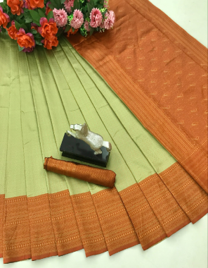 pista soft silk with copper jari  fabric weaving work festive 