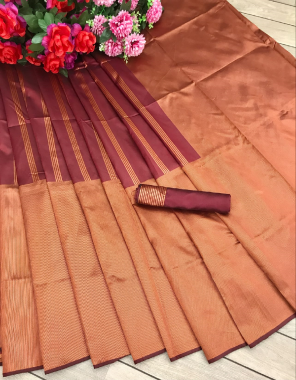 wine soft silk with copper jari  fabric weaving work festive 