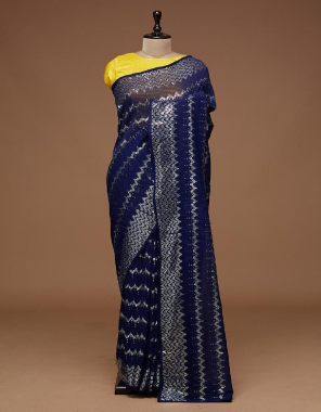 navy blue saree - heavy georgette | blouse - satin banglori fabric sequance work ethnic 