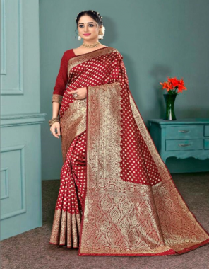 maroon saree - soft banarasi silk with golden zari | blouse - jacquard border  fabric weaving work casual 