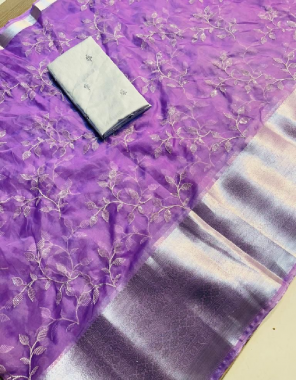 purple nylon organza with jacquard multi sequance work fabric sequance work festive 