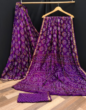 purple saree - tafetta silk | blouse - running blouse fabric block print + weaving work casual 