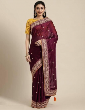 maroon saree - royal vichitra silk | blouse - banarasi silk fabric embroidery work festive 