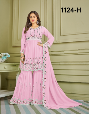 pink top - heavy fox georgette with embroidery work + original mirror work | dupatta - heavy fox georgette with embroidery work | plazo - heavy fox georgette with embroidery work + original mirror | plazzo / inner - santoon ( ready made free size ) fabric embroidery work party wear 