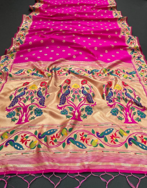 pink soft lichi silk along with running blouse fabric weaving work festive 
