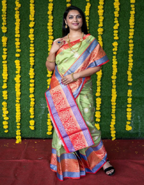 parrot green kachipuram handloom weaving silk fabric weaving work party wear 