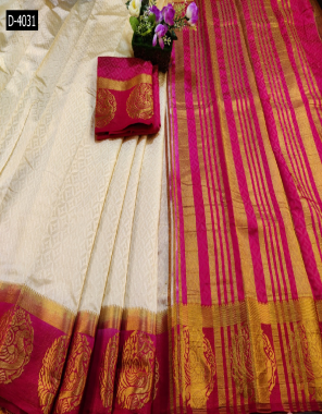 white kanjivaram silk weaving peacock jari border fabric weaving work festive 