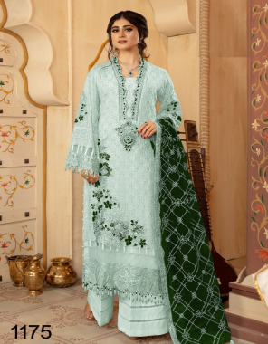 green top - heavy fox georgette with embroidery work | inner - heavy santoon | bottom - heavy santoon | dupatta - net embroidered work with 4 side lace fabric embroidery work casual 
