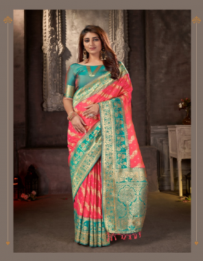 pink banarasi silk saree | blouse - silk fabric weaving work festive 