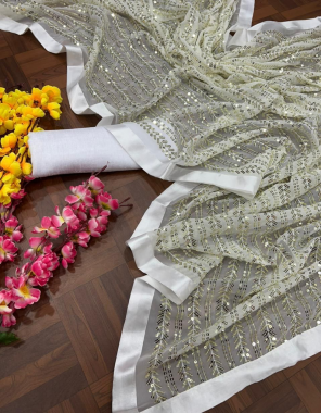 white saree - georgette | blouse - banglory  fabric sequance work festive 