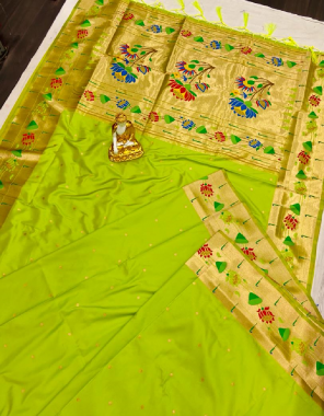 parrot green soft kasturi silk with butti weaving  fabric weaving work ethnic 