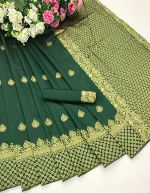 dark green soft lichi silk  fabric weaving work festive 
