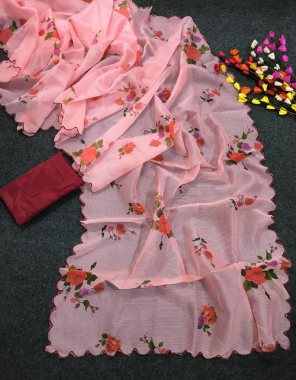 pink saree - soft khadi organza silk | blouse -  banglory silk fabric digital printed work ethnic 