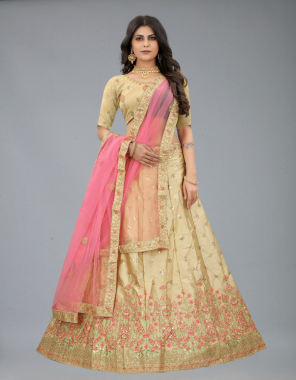 yellow lehenga details - satin silk | flair - 3 m | work - sequance embroidery work | inner - micro can can and canvas also comes for more volume of flair |semi stitched up to 44