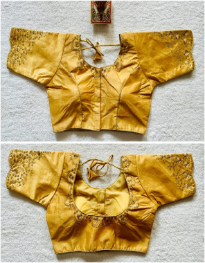 yellow heavy phantom silk  fabric embroidery work party wear 