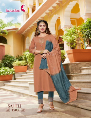 brown top - chinon slub with full inner | blooming - lining cotton slub lycra with embroidery work | dupatta - viscose with chain stitch fabric embroidery work festive 