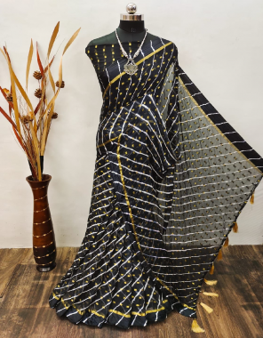 black pure chiffon silk butts saree with satin wooven border fabric weaving work festive 