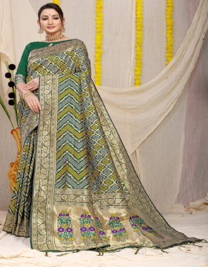 dark green bandhani with meena work pallu pure silk handloom saree with pure jari fabric meena work ethnic 