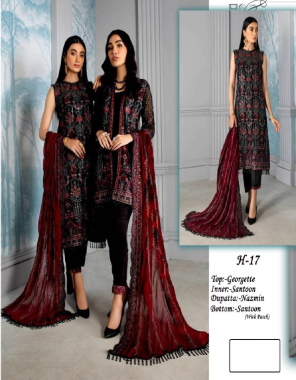 black top - fox georgette with embroidery work sequance work | bottom - santoon with patch work | inner - santoon | dupatta - nazneen with embroidery work| size - 54 ( 7xl ) fabric embroidery work party wear 