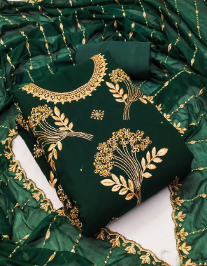 dark green top - georgette neck ( 1.9 m) | bottom & inner - heavy santoon ( 3.6 m) | dupatta - georgette ( 2.25 m) fabric embroidery work festive 