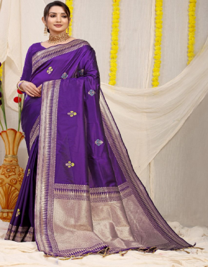 purple kanchipuram pure silk handloom saree with jari fabric weaving work casual 