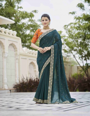 rama saree - heavy vichitra silk ( 5.5 m) | blouse - heavy vichitra / heavy banglory ( 1 m) | blouse type - unstitch  fabric swarovski + sequance work work casual 