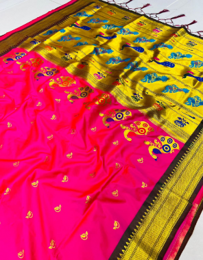 pink paithani pure silk handloom saree pure jari fabric weaving work ethnic 