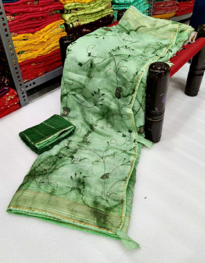 parrot green soft cotton sequance thread work fabric sequance work ethnic 