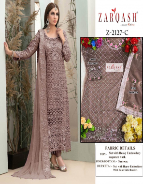 brown top - net heavy embroidery unstitch | inner bottom - heavy shantun | dupatta - butterfly net heavy embroidered with fourside less  fabric embroidery work casual 