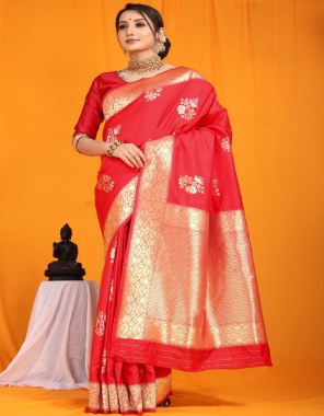 red kanchipuram pure silk handloom saree with pure jari fabric weaving work casual 
