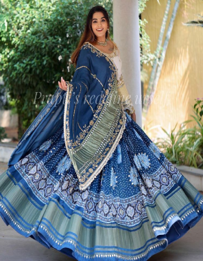 navy blue choli - butter crep | size - unstitch upto 44 | lehenga - butter crep | stitching  - semi stitched upto 44 | flair - 4 m with canvas | dupatta - butter crep with digital printed fancy lace fabric digital printed work party wear 