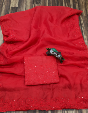 red soft khadi silk | blouse - banglory silk  fabric embroidery work festive 