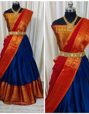 navy blue lehenga - pure kanjivaram silk with zari work ( 3 m ) | blouse - banarasi ( 0.80 m) | dupatta - pure banarasi ( 2.50 m) fabric weaving work festive 