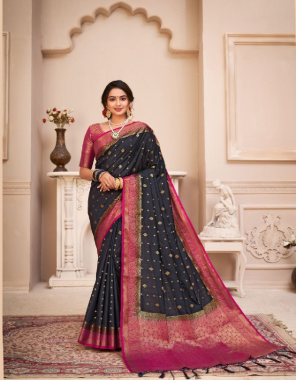 black raw silk saree with rich pallu fabric weaving work casual 