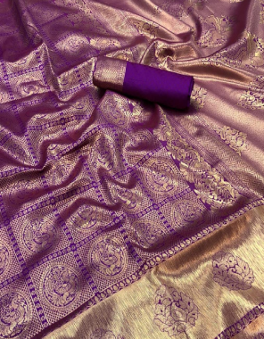 purple pure soft lichi silk  fabric silver zari design work casual 