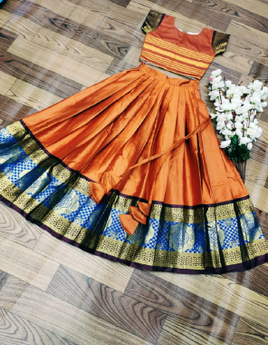 orange lehenga - pure lichi silk ( semi stitched ) | blouse - jacquard silk ( full stitched )  fabric weaving work festive 