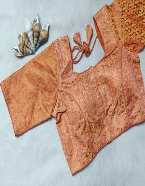 peach heavy banarasi khatan blouse | height - 15 | sleeves - 10 inch | padded | front with hook n back dori  fabric weaving work festive 