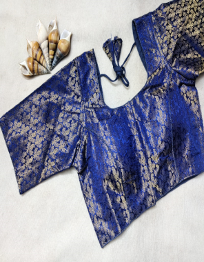 navy blue heavy banarasi khatan blouse | height - 15 | sleeves - 10 inch | padded | front with hook n back dori  fabric weaving work ethnic 