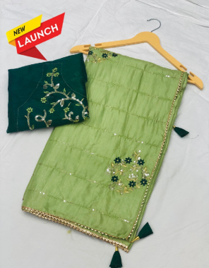 parrot green saree - dola silk embroidery with heavy sequance work | blouse - banglory heavy silk  fabric embroidery work festive 