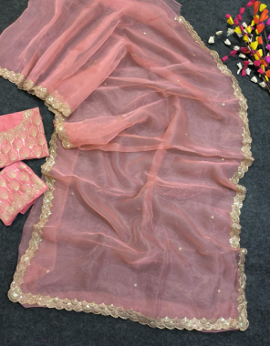 pink saree - soft organza silk | blouse - banglory silk fabric embroidery work party wear 
