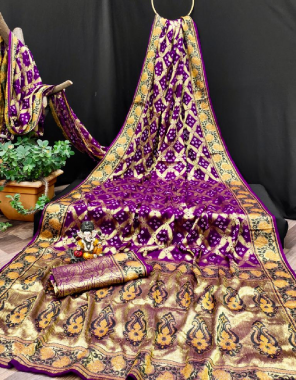 purple pure bandhej silk  fabric zari weaving work casual 
