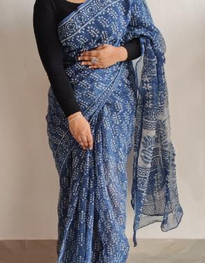 blue kota dhoriya with digital printed & heavy satin blouse  fabric digital printed work festive 