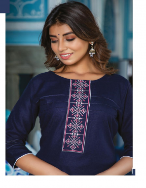 navy blue rayon fabric thread embroidery work casual 
