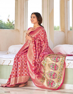 pink soft silk bandhni with paithani pallu fabric weaving work party wear 
