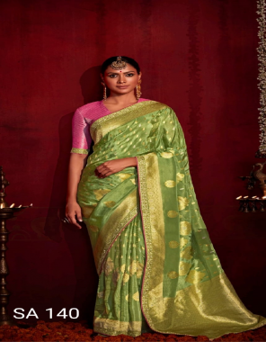 parrot green khadi with soft ektara silk fabric weaving work party wear 
